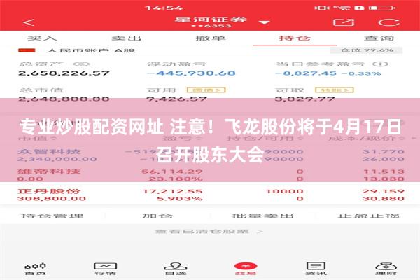 专业炒股配资网址 注意！飞龙股份将于4月17日召开股东大会