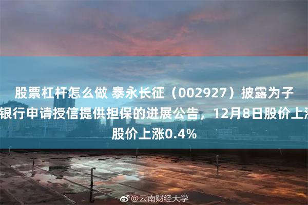 股票杠杆怎么做 泰永长征(002927)披露为子公司向银行申请授信提供担保的进展公告,12月8日股价上涨0.4%