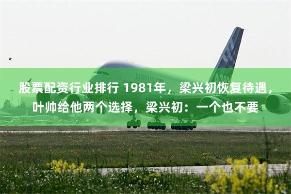 股票配资行业排行 1981年，梁兴初恢复待遇，叶帅给他两个选择，梁兴初：一个也不要