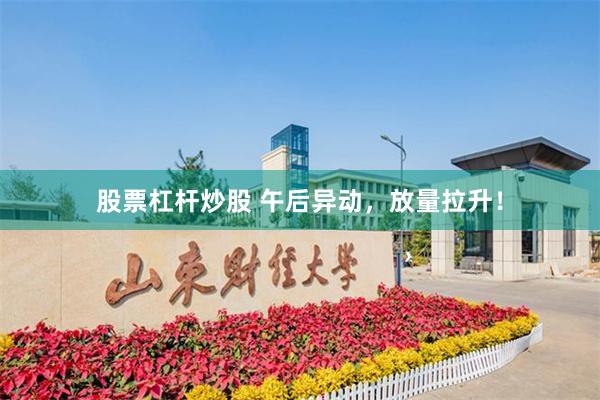 股票杠杆炒股 午后异动，放量拉升！