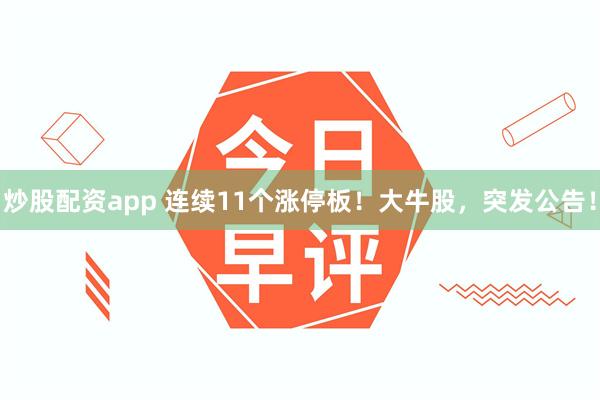 炒股配资app 连续11个涨停板！大牛股，突发公告！
